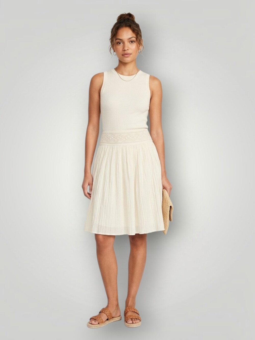Antonio Melani Ivory Crochet Waist Cotton A-Line Midi Skirt 4 Boho Cottagecore